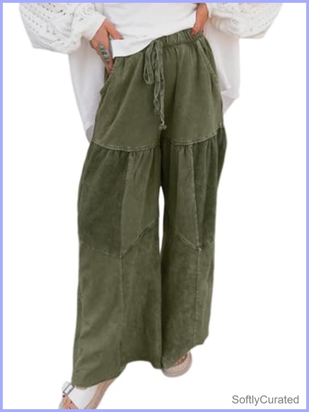 SELINK Women's Polyester Straight Leg Casual Trousers Pockets Elastic Waist